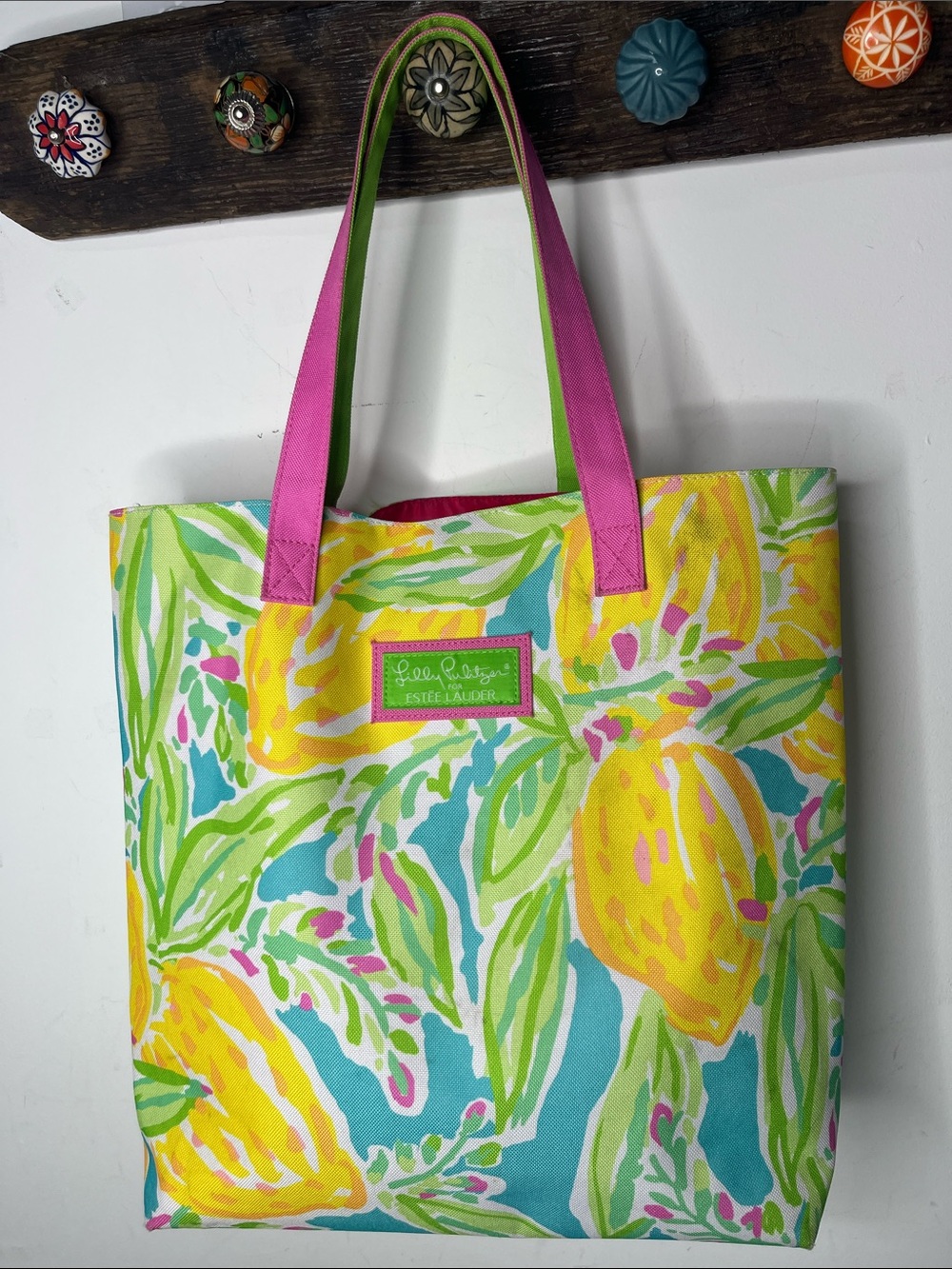 Lilly Pulitzer for Estée Lauder Canvas  tote bag vibrant lemon print,